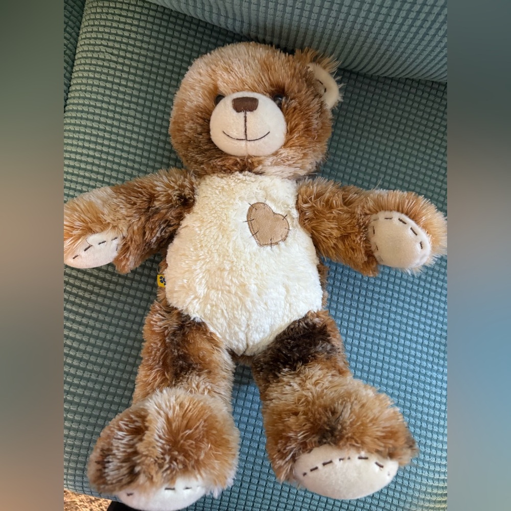 Build a Bear BABW Plush Brown Tan Calico Champ Teddy Heart Stitched Patch 2012
